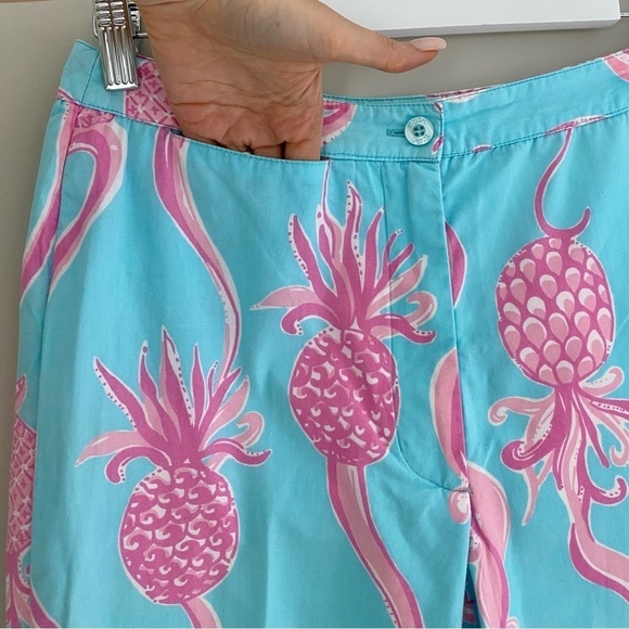 Vintage Lilly Pulitzer Cropped Pants Pink Blue Pineapple print Size 4 - Picture 6 of 16